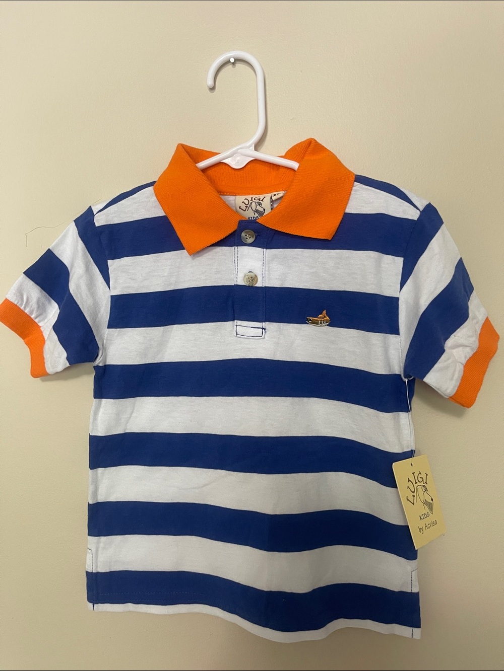 Striped Blue & White Polo with Orange Trim by Luigi Kids
